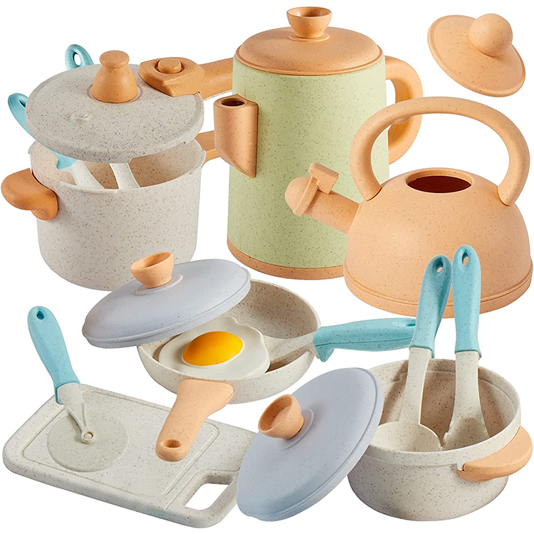 Wheat Straw Cookware Pot and Pan Set Kitchen Toys Pretend Role Play Play set for Kids Cooking Accessories Toys