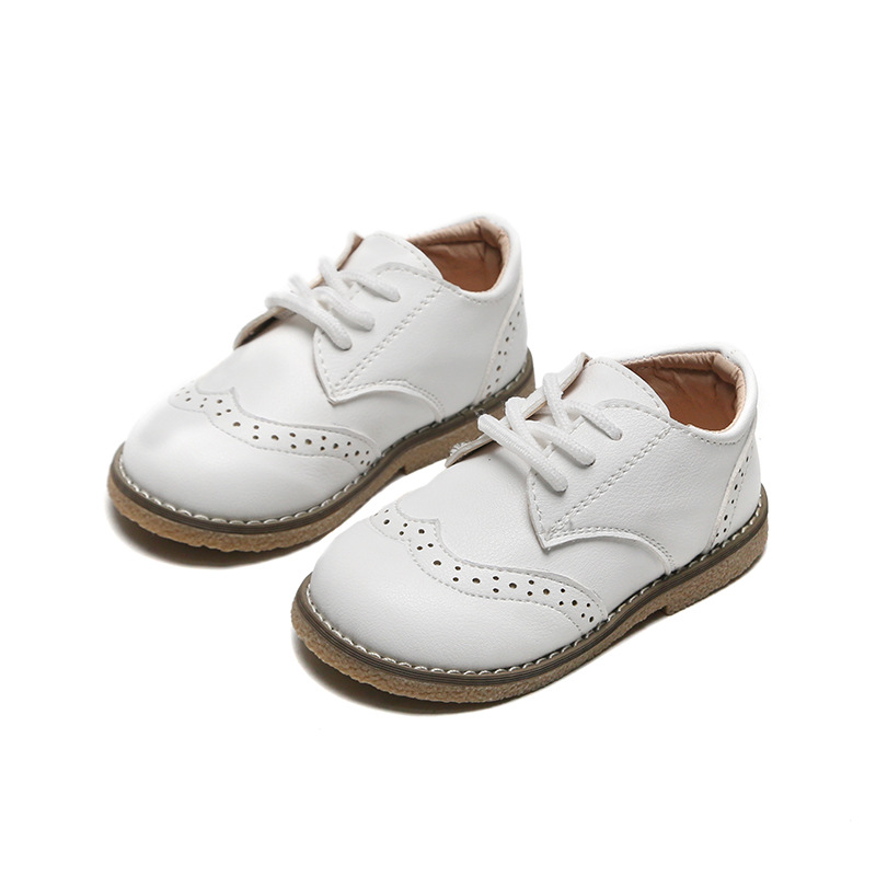 Spring Lace up Leather soft sole shoes Kids White School Shoes Dress shoes