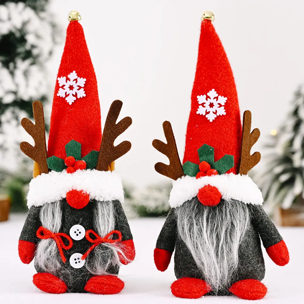 Hot Selling Handmade Swedish Standing Faceless Doll Decor Christmas Plush Red Antlers Gnome For Xmas Home Figurine Ornaments
