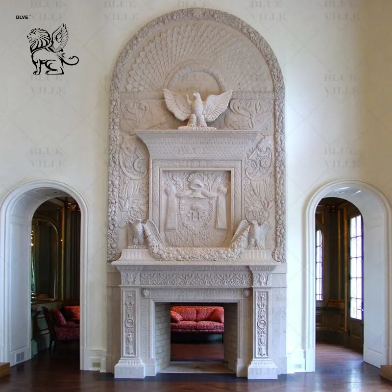 BLVE Factory Custom Luxury Home Decoration Hand Carved Stone Fireplaces Surround Double-Layer Marble Fireplace