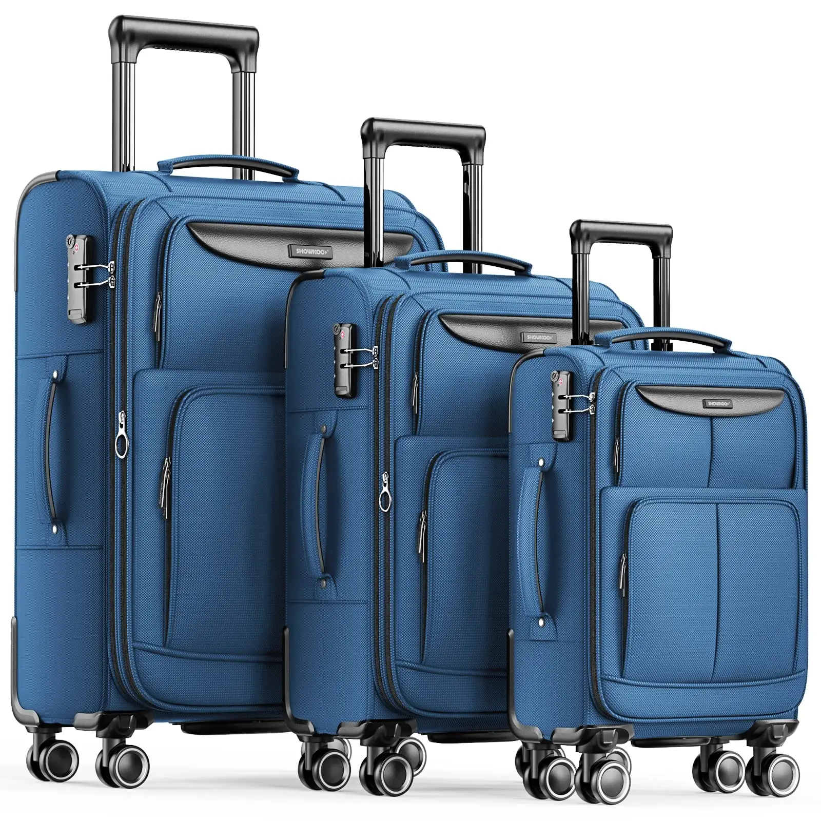 luggage Expandable Lightweight Durable Suitcase Sets Double Spinner Wheels TSA Lock Blue (20in/24in/28in)