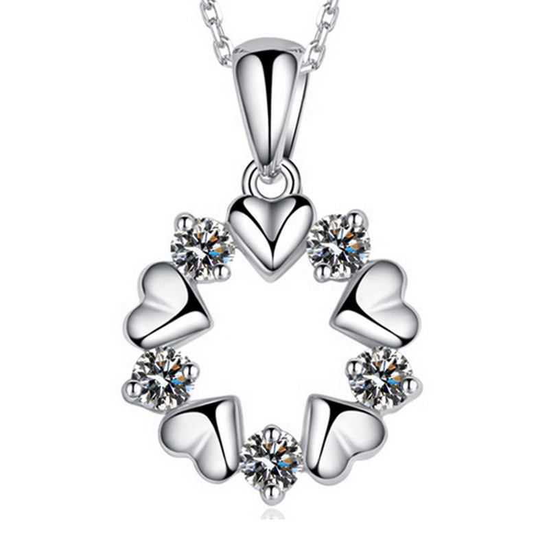 European Jewelry Hollow Heart Zircon Link Necklace Wholesale Charm White Gold 100% 925 Sterling Silver Heart Necklace For Women