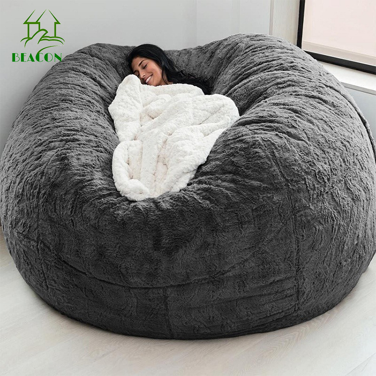 Wholesale no filling 7ft fur fabric giant Soft large beanbag chair cover living room Lazy Sofa bed big Bean Bag