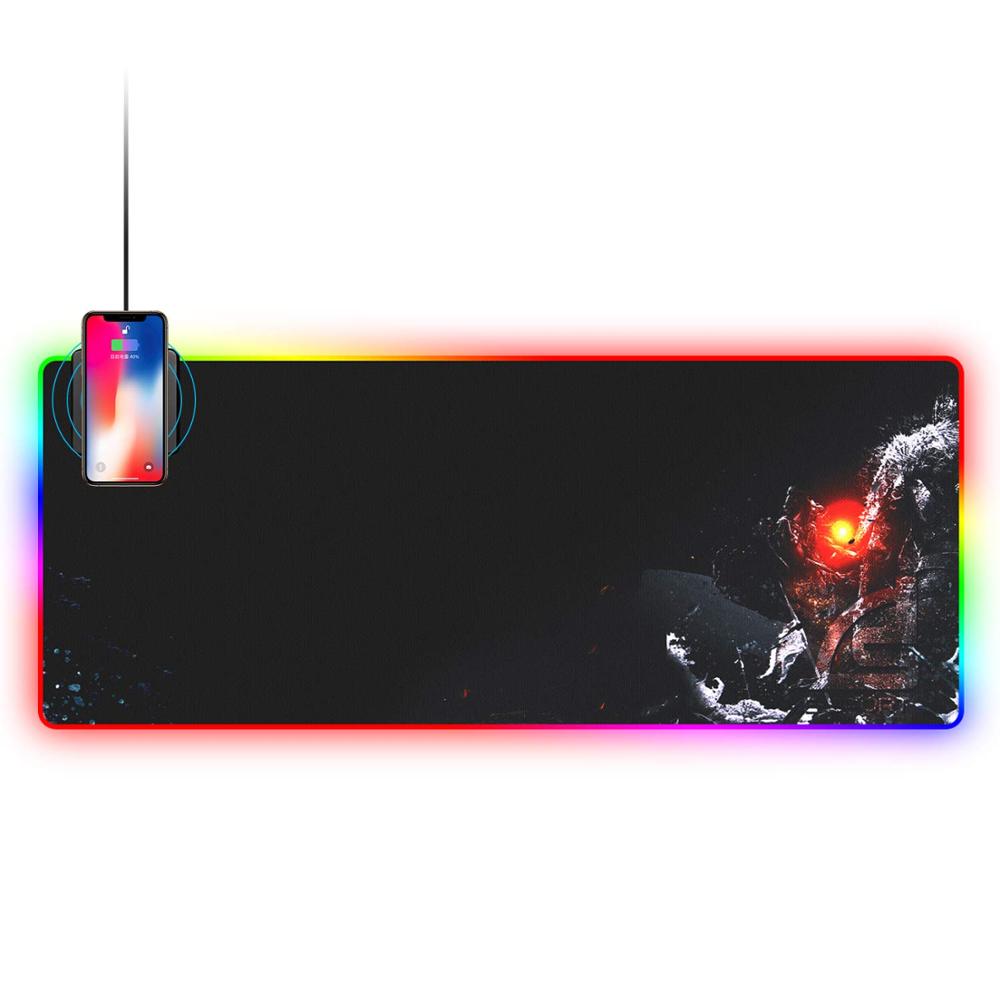 Коврик для мыши с беспроводной зарядкой, игровой коврик с RGB светодиодами, большой размер XXL, микро-тканый, светящийся, индивидуальный дизайн