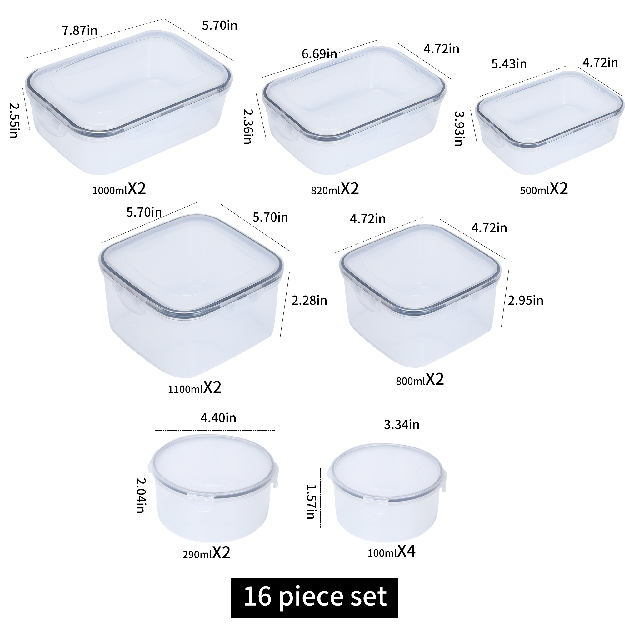20 Pcs Set BPA-Free Airtight Food Storage Box Kitchen Pantry Refrigerator Organizer Food Storage Containers With Lids