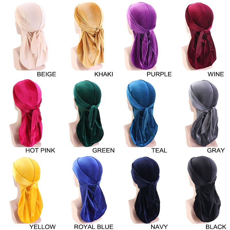 Wholesale Mens Durag unisex velvet durag 360 waves extra long straps high quality velvet Du Rag Doo Rag