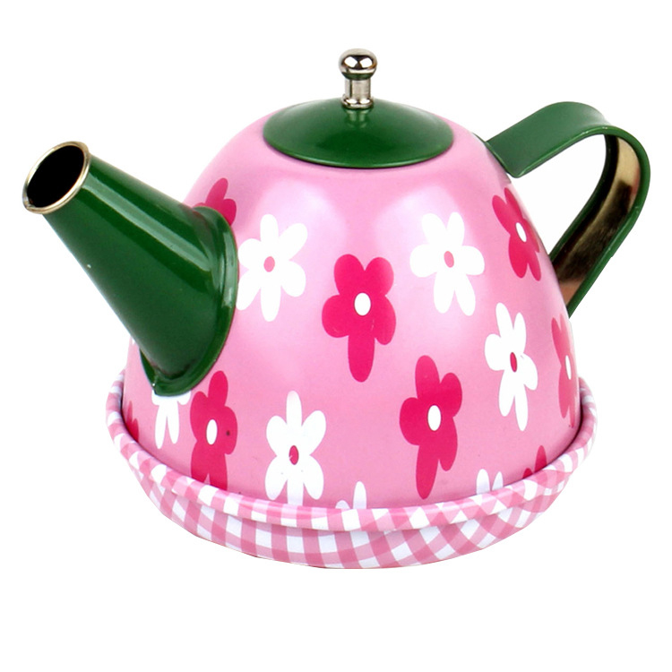 Pretend Play Children Tea Set Toy Customized Play House Tea Toy for Girls Cheap Wholesale Price Metal Funny Educational Toy Pink