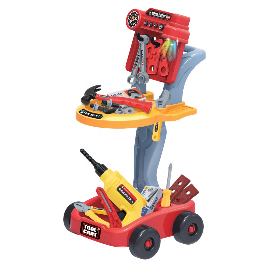 29PCS Kids toy workbench pretend play toys tool toys cart with light and music
