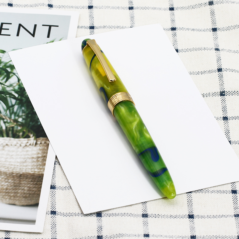 LINGMO From Factory Offer Luxury Pattern Hand Polished Acrylic Transparent Business Writing Gift Fountain Pen