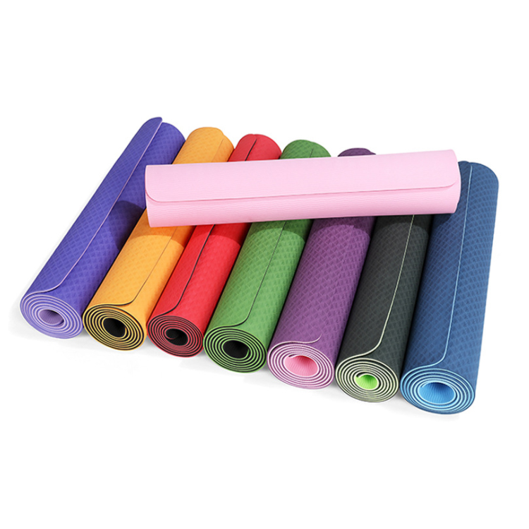 Amazon TPE Eco Friendly Yoga Mat Double Layer TPE Yoga Mat 6mm Custom With Carry Strap