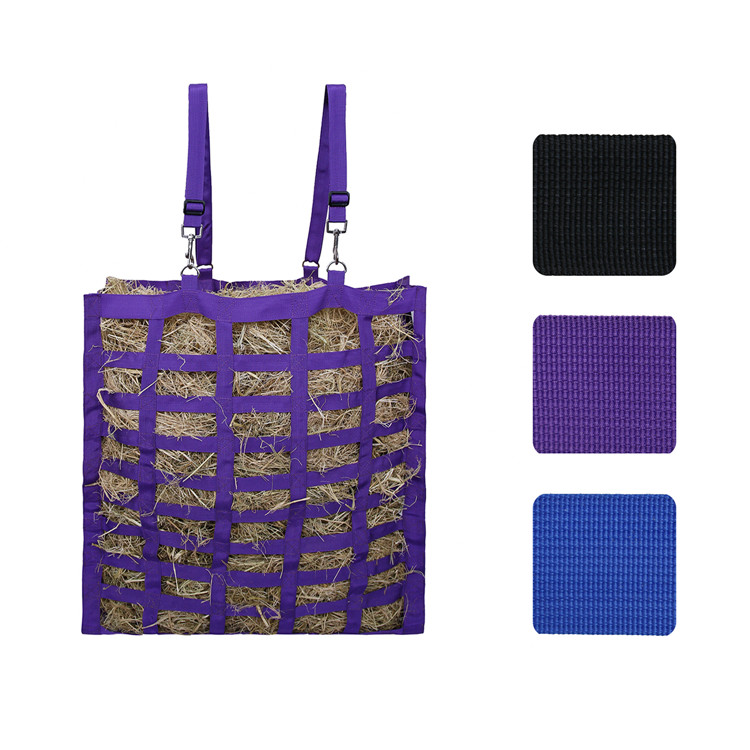 Multi Colors Four Sided Easy Slow Feed Horse Hay Net Bag with Two Hanging Straps
