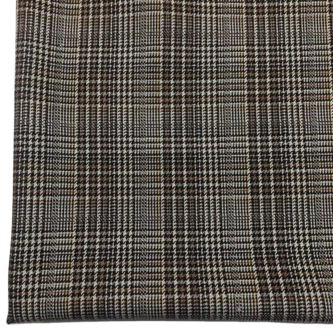 All Season 380g/m 250gsm 58%wool Worsted Plaid Yellow Brown Beige Black Check Spandex Suit Fabric