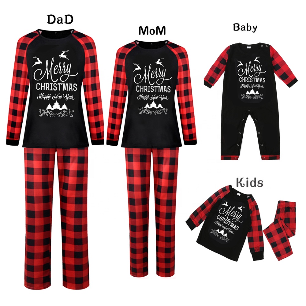 2021 Long Sleeves Xmas and New Year Family Matching Pijamas Christmas Holiday Cotton Homewear for Adults and Kids