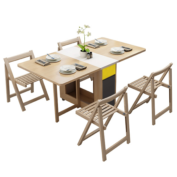 Space Saving Rectangular Movable Double Drop Leaf Folding Tables Chairs for Small Dining Room Home Bar Cabinet with Hidden Seats