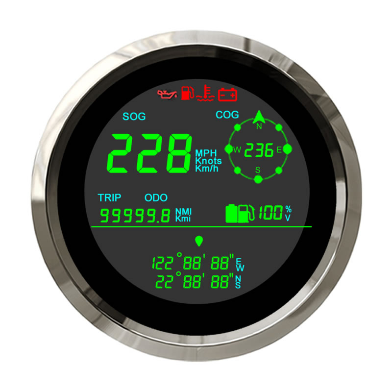 New Digital 85mm LCD GPS Speedometer with Fuel Gauge Voltmeter GPS Latitude & Longitude Show for Boat Motorcycle E-bike