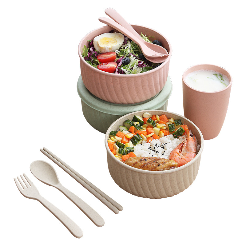 Environmental friendly food grade keep fresh plastic bowl set with lid and spoon