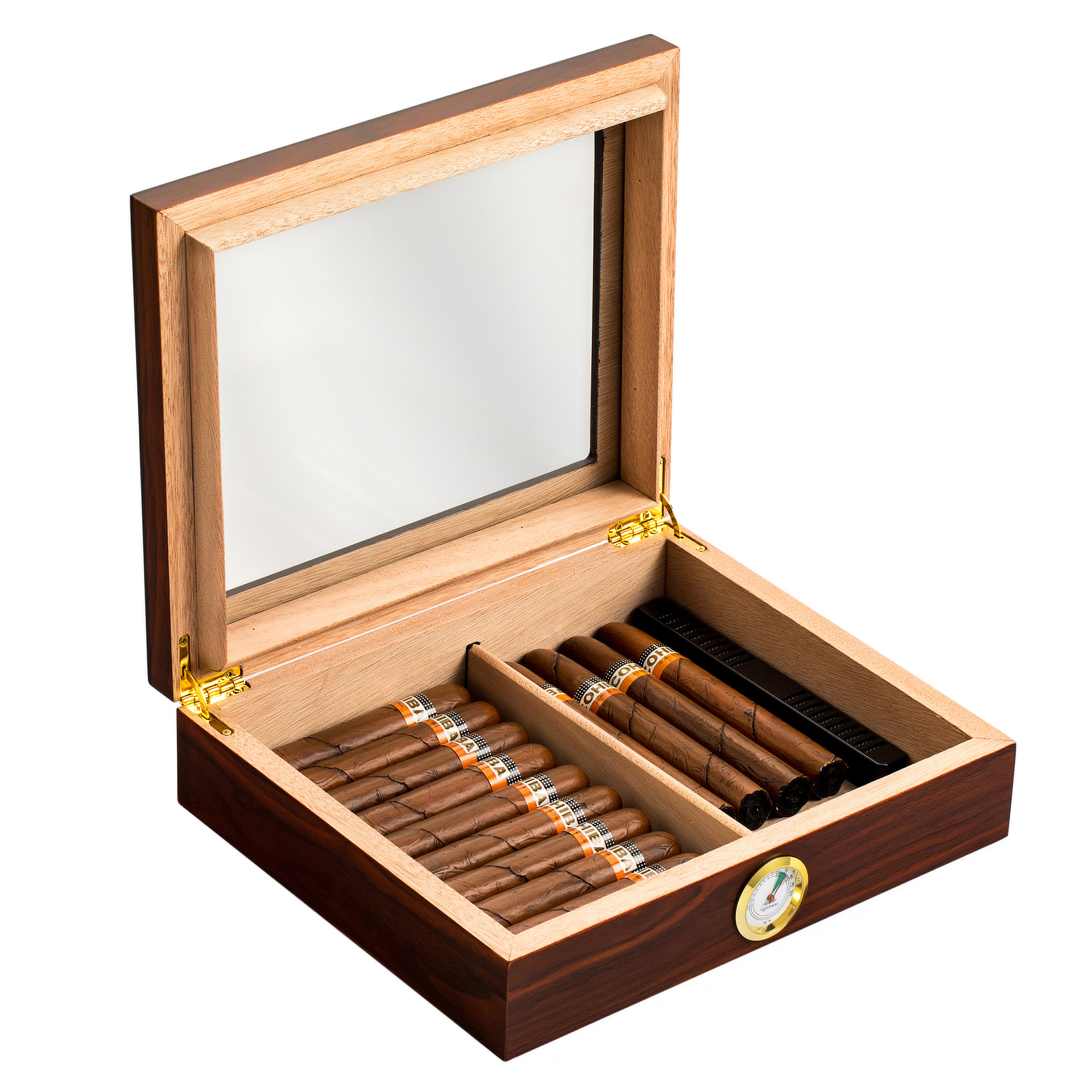 Mini Display Desktop High End High Gloss Glass Top Commercial Cigar Humidifier Humidor For Gift