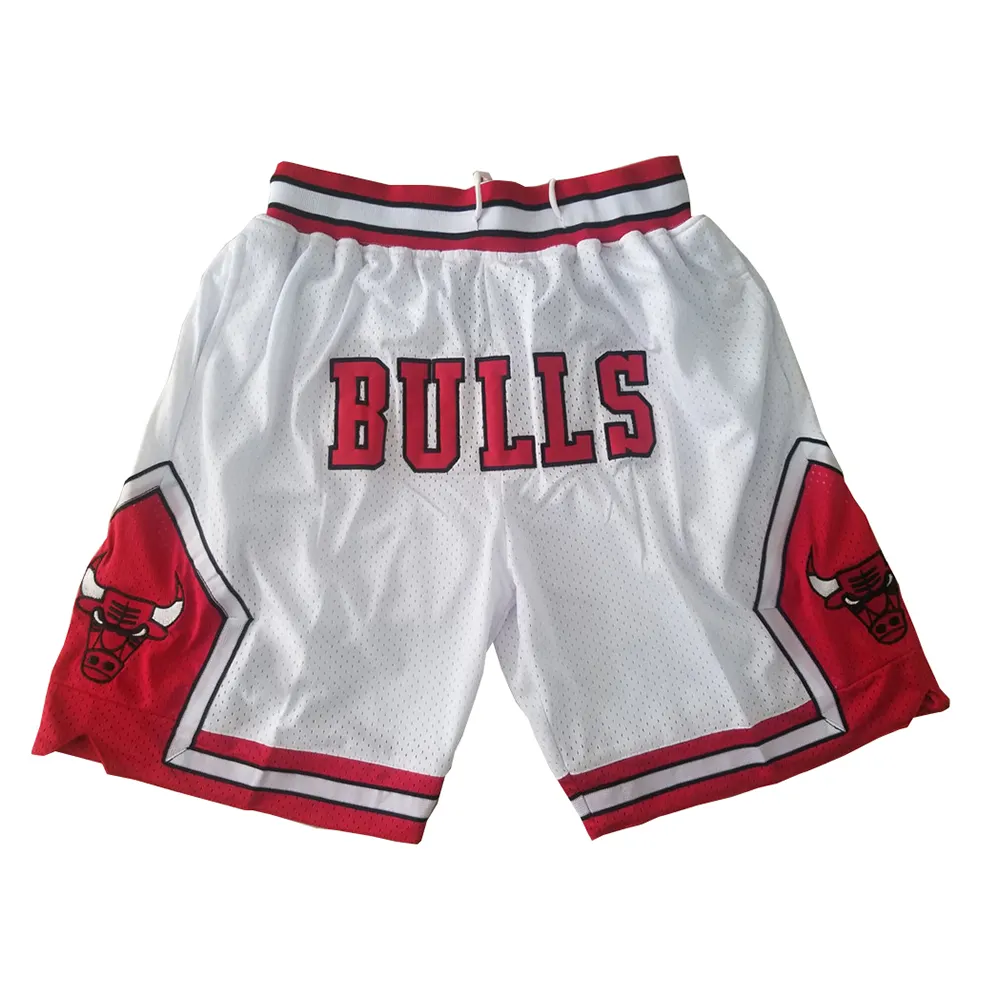 Embroidery Basketball Shorts Retro Sweat Vintage Bulls Magic Heat All Star Basketball Wear Shorts Zipper Pockets Just Men Don