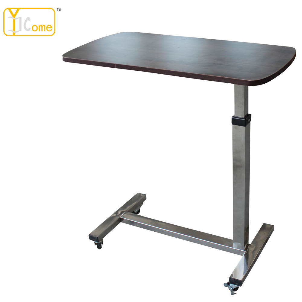 Height adjustable hospital overbed dining table
