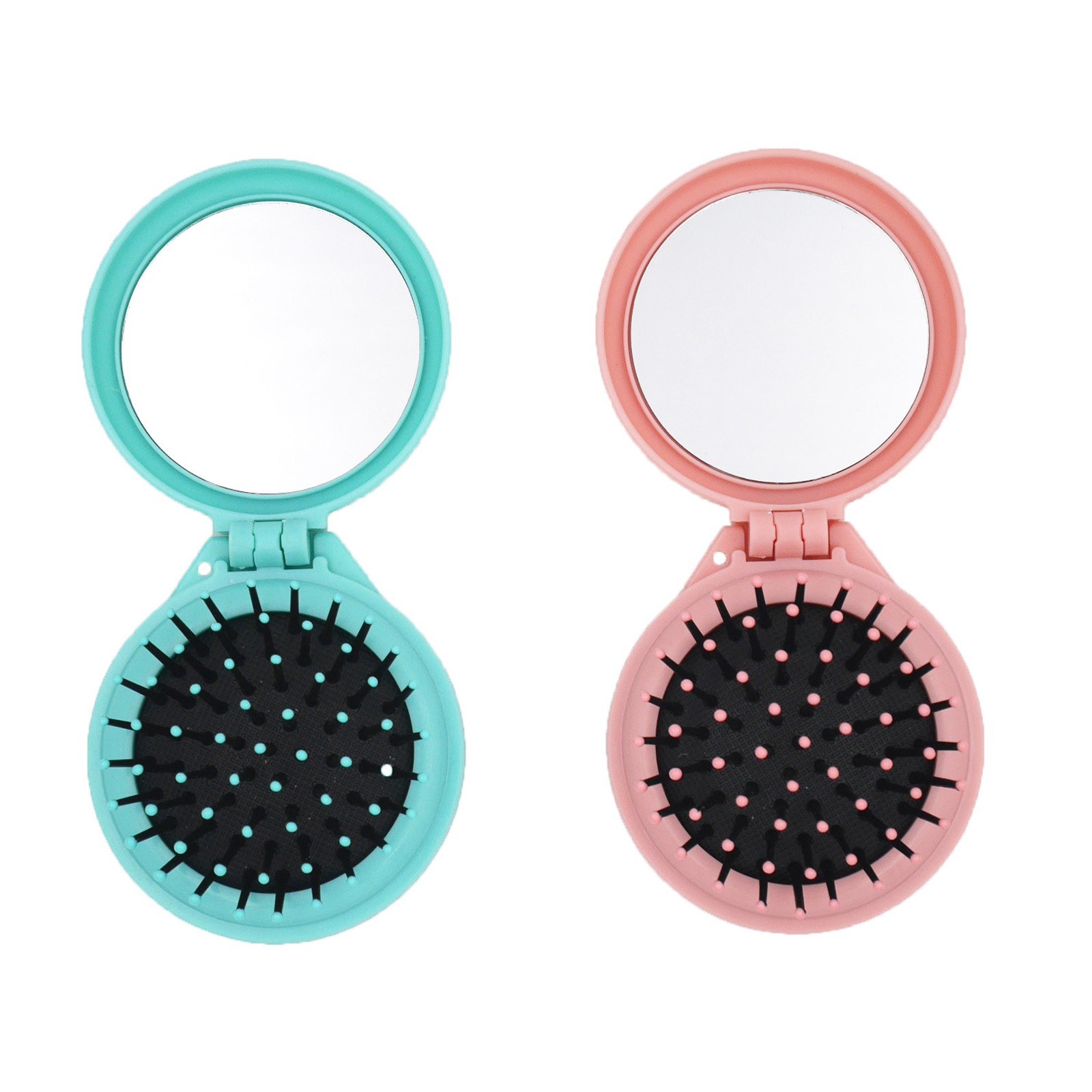 Pocket Folding Hair Brush with Portable Mirror Hair Comb for Purse Mini Travel Essentials Scalp Massage Plastic Hair Brush