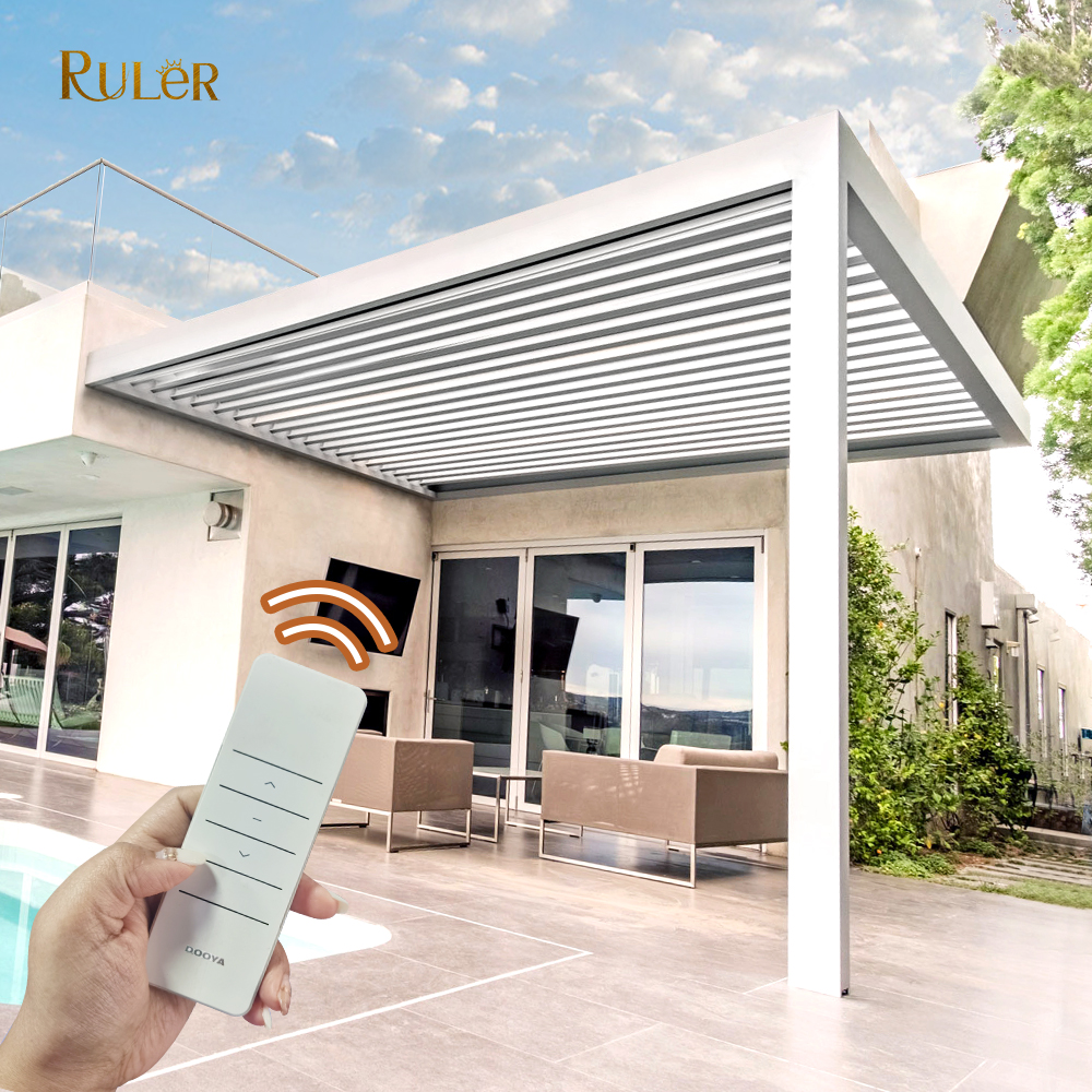 Customized size Outdoor Patio Motorized aluminum adjustable louver pergola Waterproof awning Bioclimatic aluminum pergola