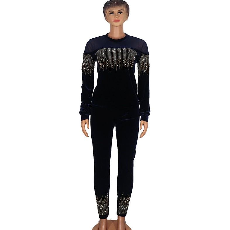 New Arrivals Womens Fall 2021 Crystal Velvet Jogger Pants Sweat Sets Outfits Jogging Clothing Sexy 2 Piece Set Women