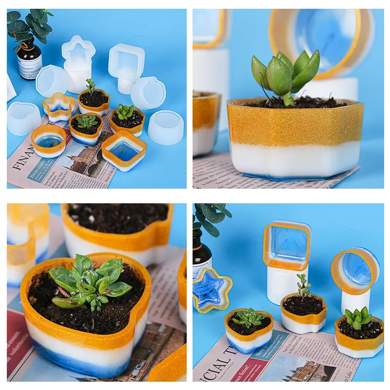 Home Decoration Epoxy Mold Dish Succulent Flower Pot Silicone Mold Mirror Resin 9 Style Mould Garden Supplies