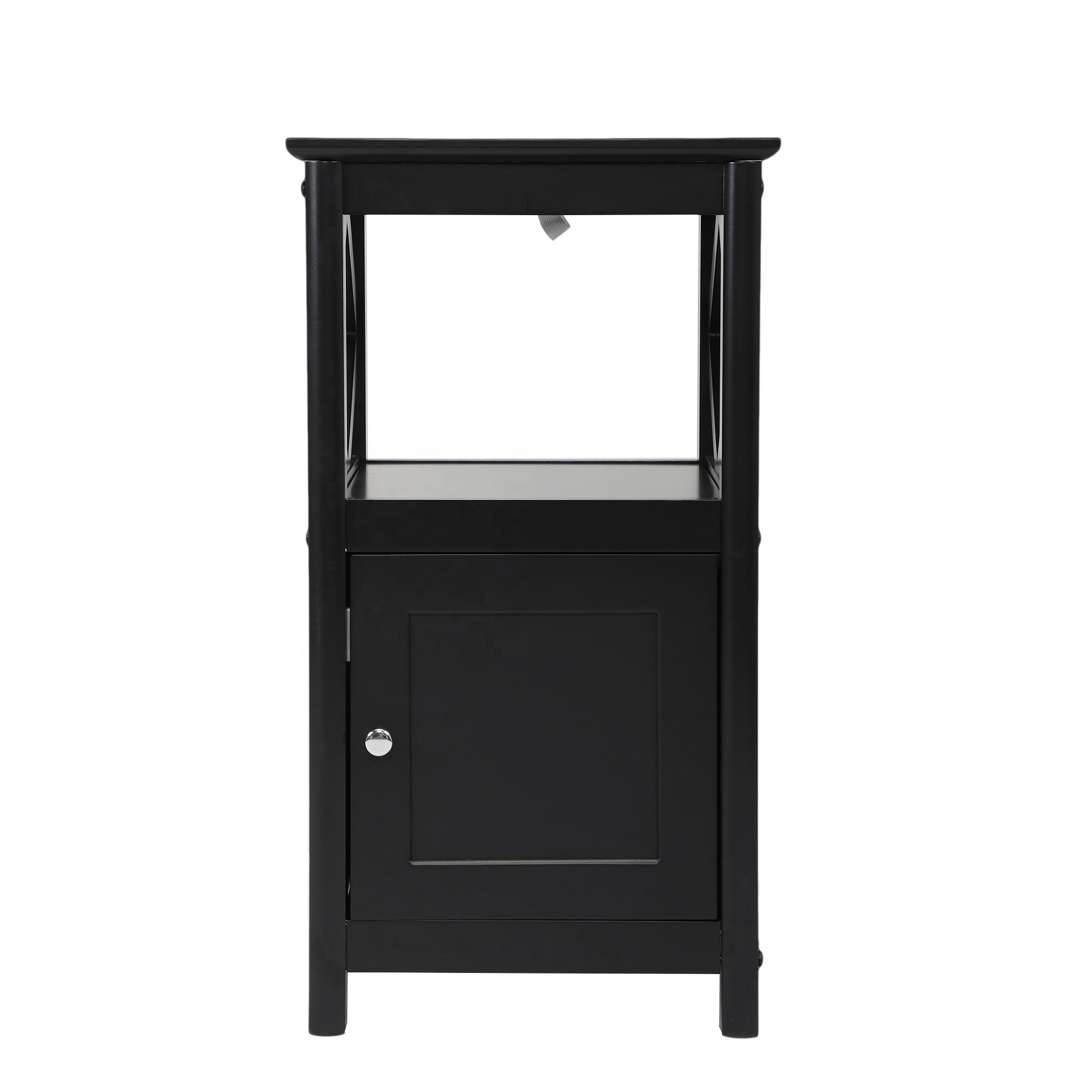 Side End Table Night Stand Storage Shelf Modern Bedroom Cabinet - Black