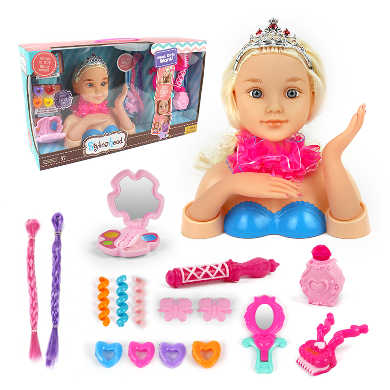 OEM Speelgoed Hot Selling Hair Styling Doll Head Lifelike 3D Eyes Half Body Head Dolls Girl Toys