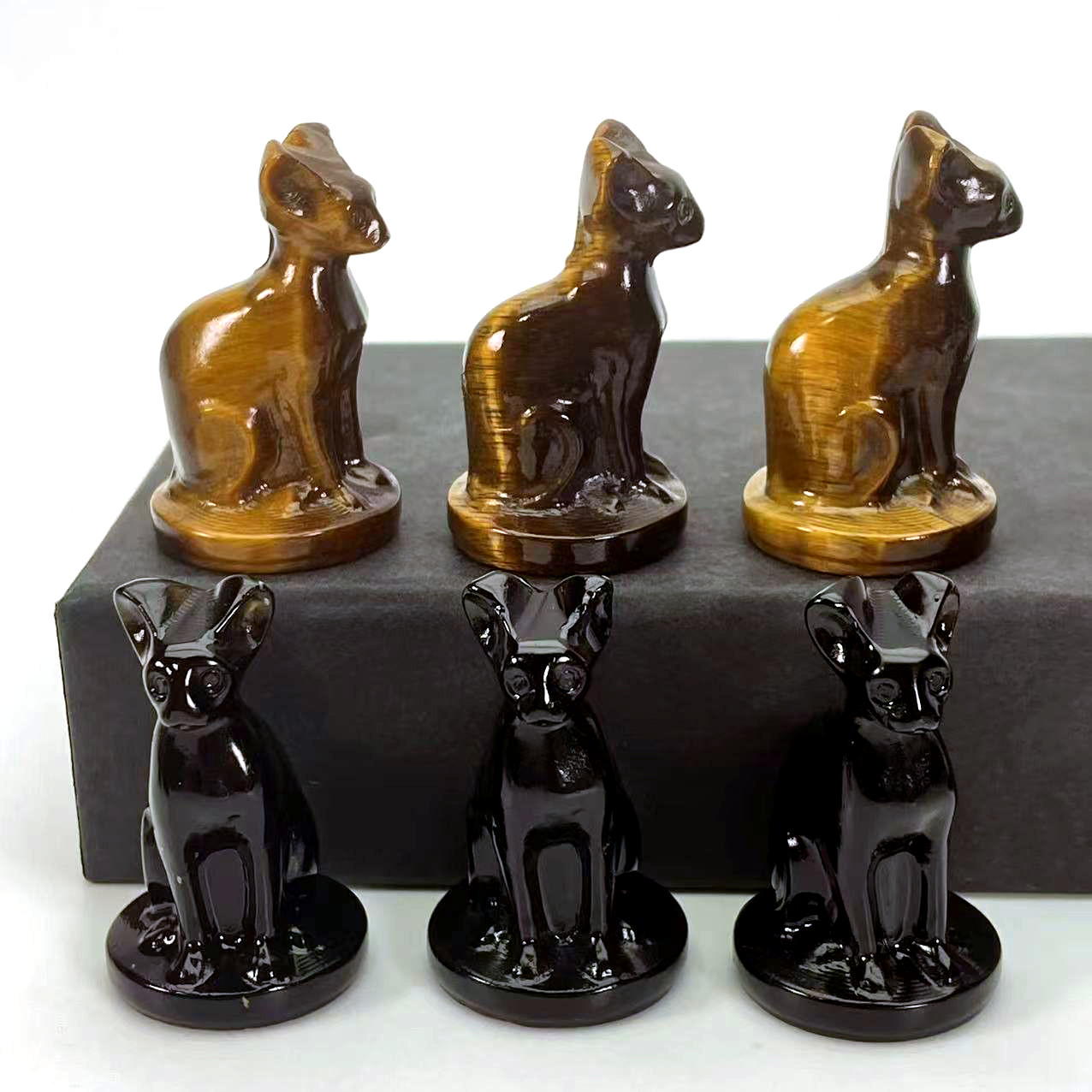 Wholesale crystal crafts 4cm tiger eye stone crystal carving animal obsidian egyptian mau cat
