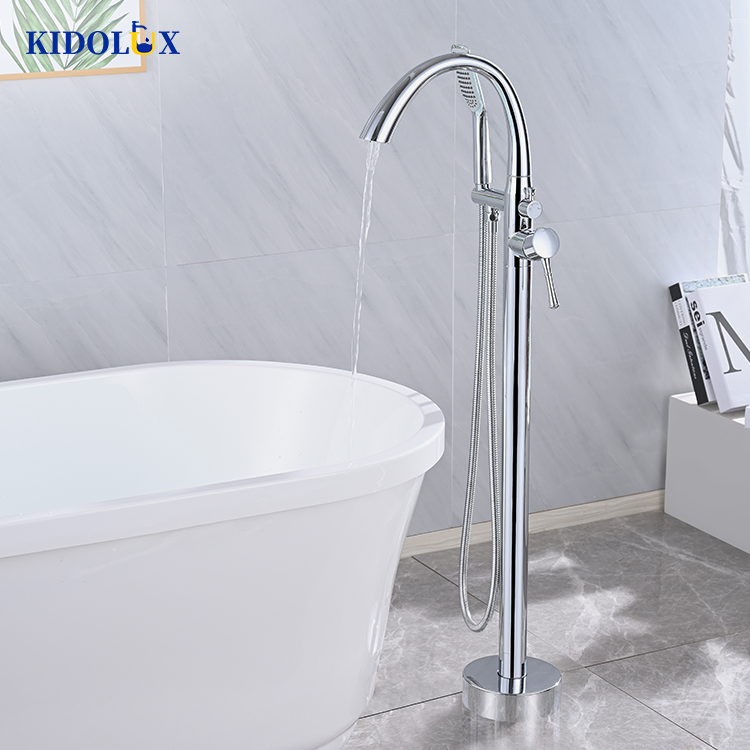 Chrome Floor Standing Waterfall Bathtub Faucet Set Shower Bath Mixer Tap Free Standing Hot Cold Bathroom Tap Thermostatic