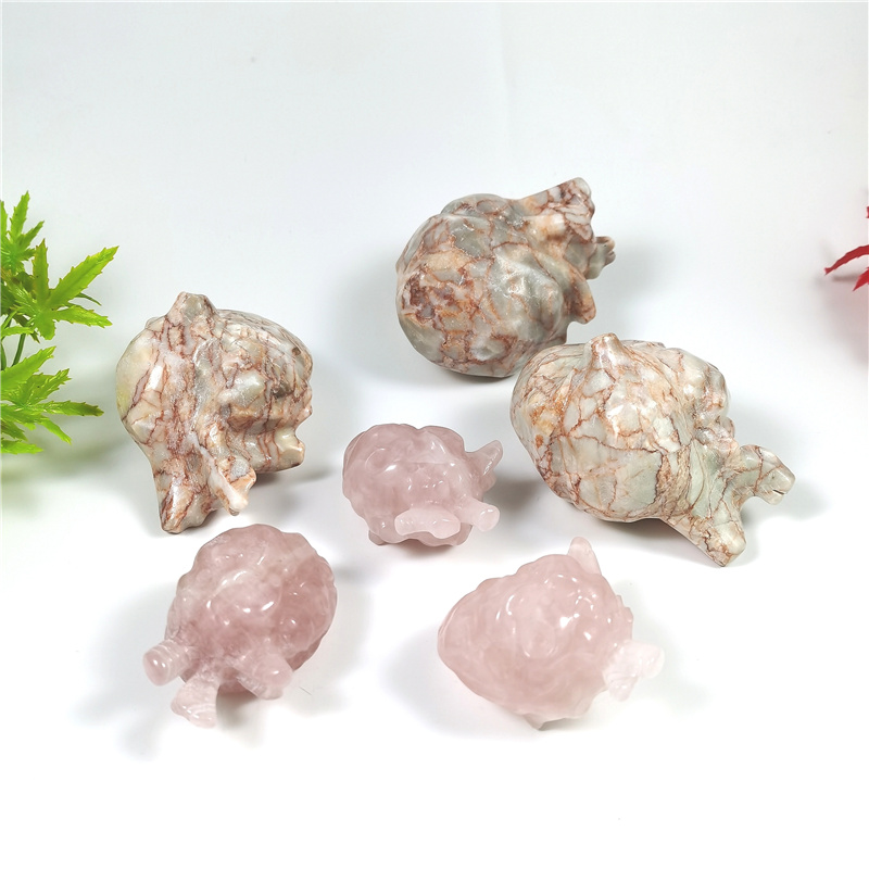 High Quality Folk Crafts Crystal Rose Quartz Red Vein Jasper Carved Heart Rose Quartz Carvings