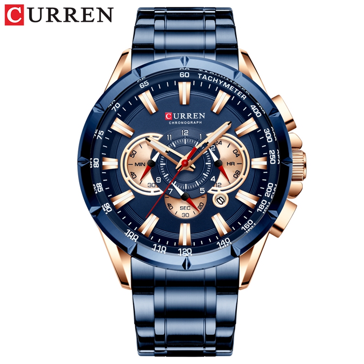 CURREN 8363 Мужские кварцевые часы с логотипом из нержавеющей стали, японский кварцевый хронограф, деловые мужские наручные часы