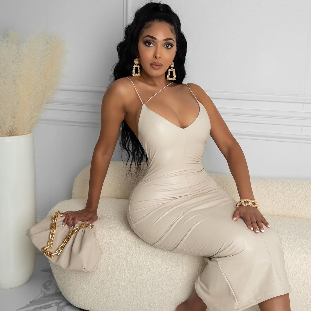 Deep V Neck Spaghetti Strap Long Midi Dress Split Leather Clubwear Tights Sheath Dresses Summer Dresses Ladies Women