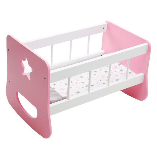 18 14 inches Lovely wooden Pink Baby Toy Doll Bed wooden toy doll bed Doll Furniture Rocking Cradle