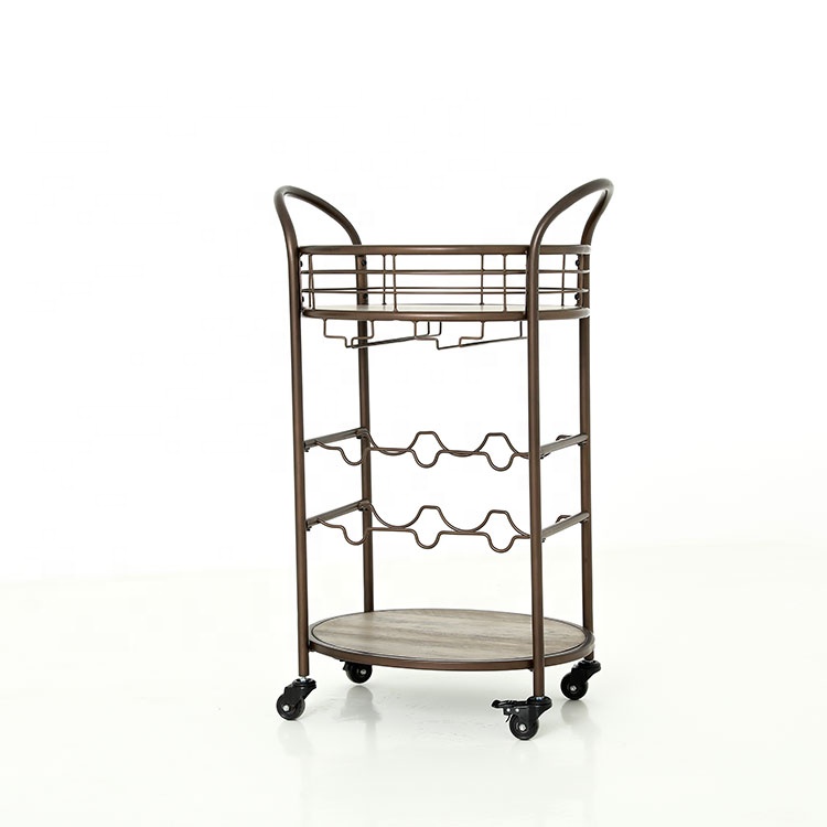 High Quality Customized Serving Bar Cart Smoked Metal Frame Outdoor Bar Cart