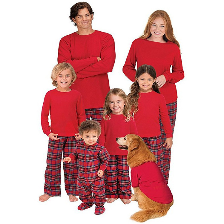 European American parent-child clothing spring autumn cotton long-sleeved plaid family Christmas family matching pajamas set