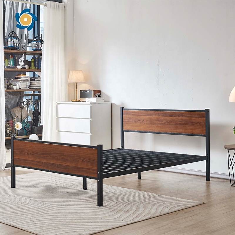 Cadre de lit avec fer métal Metal Slats Modern Bedroom Furniture Sommier Metal King Size Bed Frame With Headboard Footboard