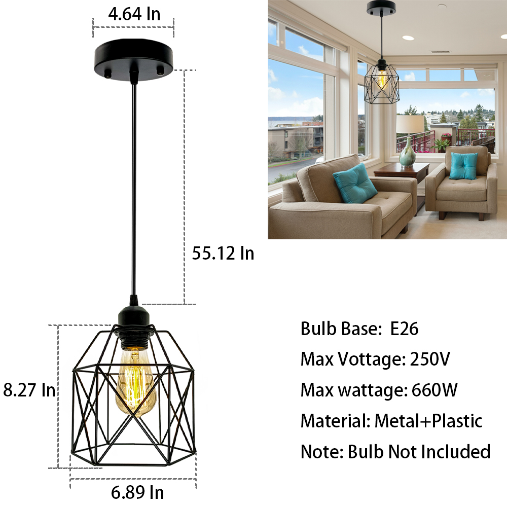 Industrial Pendant Light Fixture  Metal Cage Pendant Lighting Black  E26 Socket Vintage Cage Hanging Ceiling Lamp for Home Light