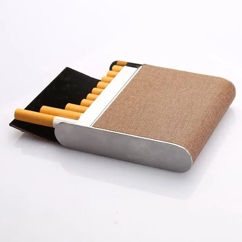 Cigarette Case PU Leather Tobacco Holder Thin Aluminum Metal Cigarette Box