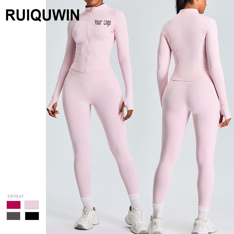 RUIQUWIN Custom Wholesale Women High Quality Zip up Top Tummy Control Leggings Set Fitness Workout Outfits