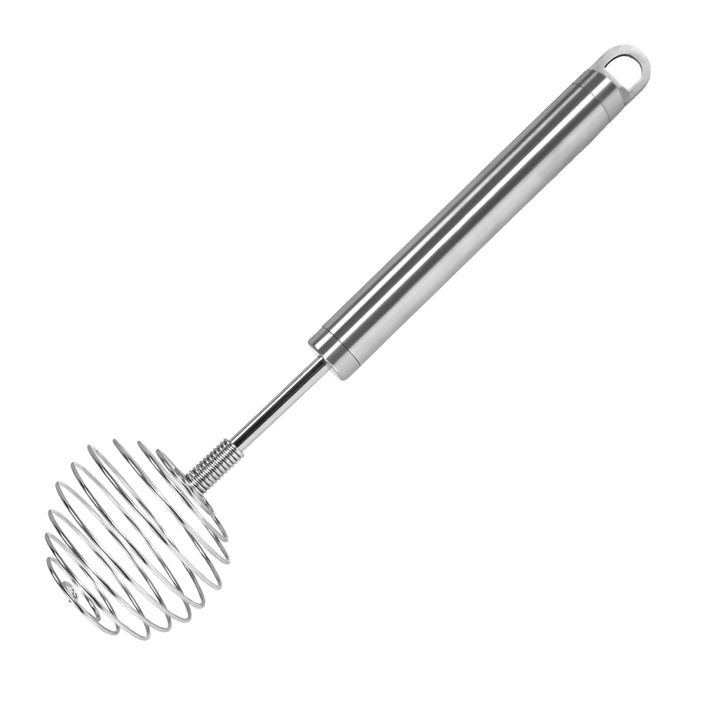 Stainless Steel Milk Frother Semi-automatic Spring Whisk Hand Pressure Whipper Rotating Mixer Egg Beater