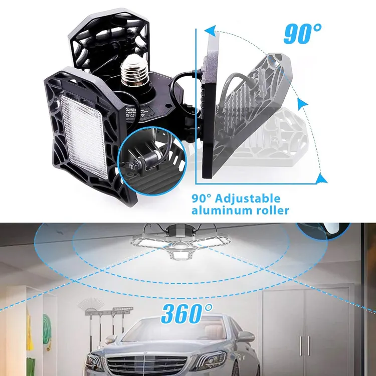 60/80W Deformable LED Garage Lights Bulb E27 Tri-fold Ceiling Fixture WorkShop Lamp