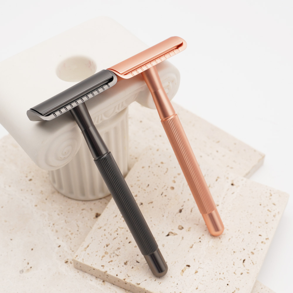 Ready to Ship Zero Waste Brass Handle Black and Rose Gold Double Edge Safety Razor for Men and Women Shaving