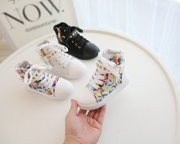New fashion soft girls flat casual flower printed canvas shoes kids girl white shoes girls shoes