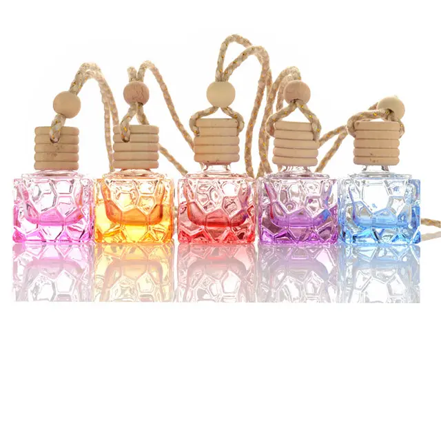 Luxury Colorful Water Cube Glass Hanging Pendant Empty Car Diffuser Bottles