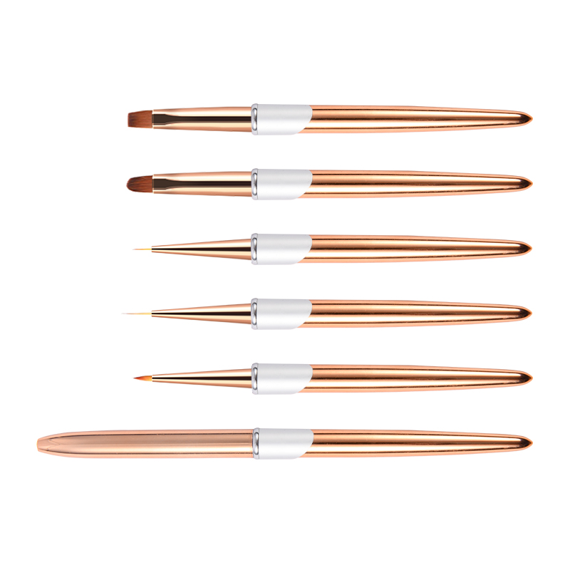 Nail Supplies Bulk Super Fine Nail Art Brush Metal Rose Gold Handle Round/Square/Oval/Universal Fan Liner Brush Flowers Nails
