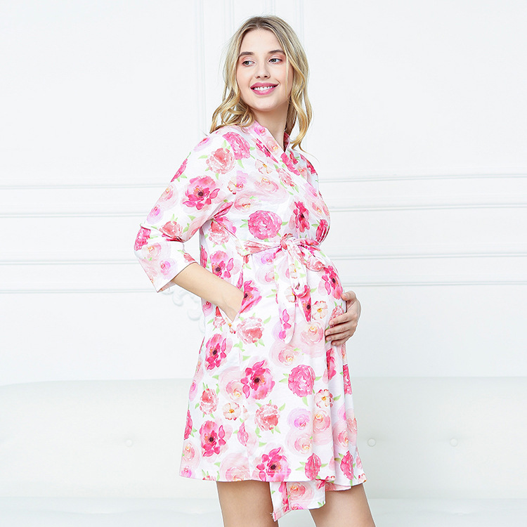 Amazon Hot Sale Floral Maternity Nursing Robe Hospital Bag Delivery Essential Maternity Labor Delivery Hospital Nursing Robe