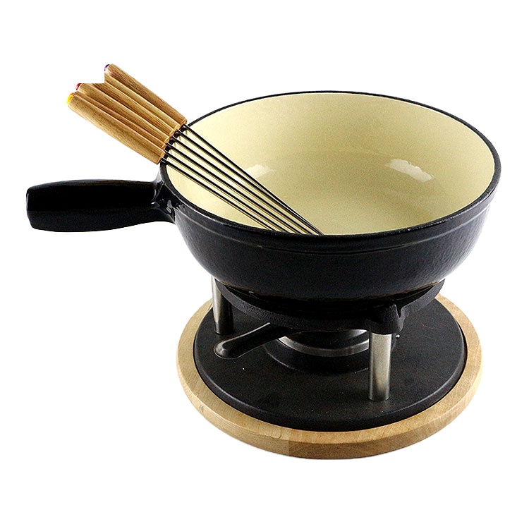 Wholesale Cast Iron enamel Chocolate Cheese Tools fondue set candle fondue kit
