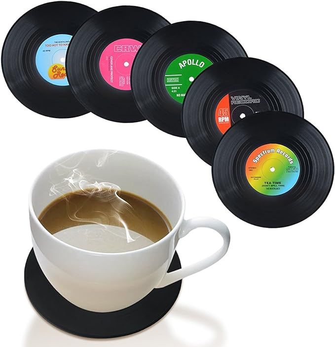 Promotional Custom Soft PVC Retro Turntable Black personalized vinyl coaster with record player